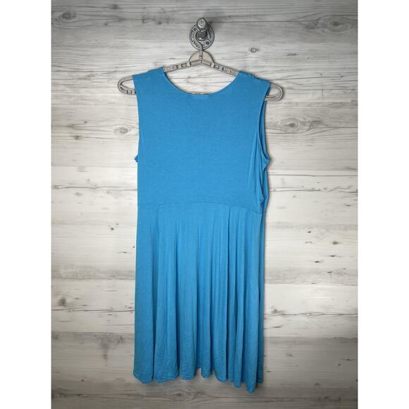 Jessica London Dress Womens 24W Blue Sleeveless Drape Front V Neck A-Line Knit - Picture 8 of 8